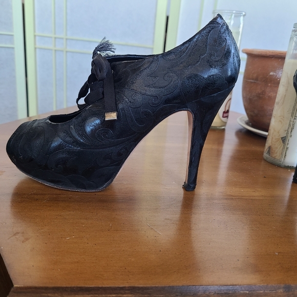 Black peep toe high heeled lace up booties size38 - Picture 8 of 13